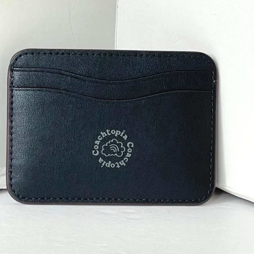 Coach Wavy Card Case CQ866 Caterpillar Coachtopia Black Leather Wallet